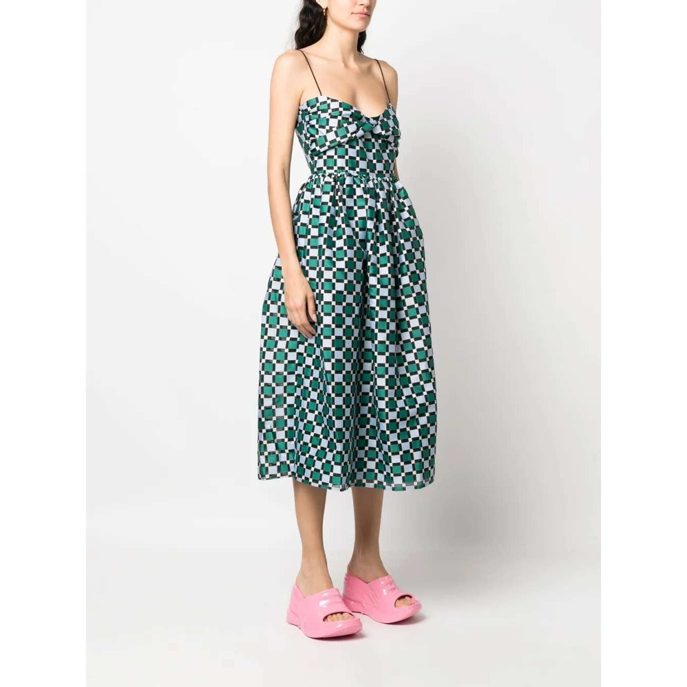 Stine Goya Arya Geometric Print Pattern Midi Dress Green Women's Size Small